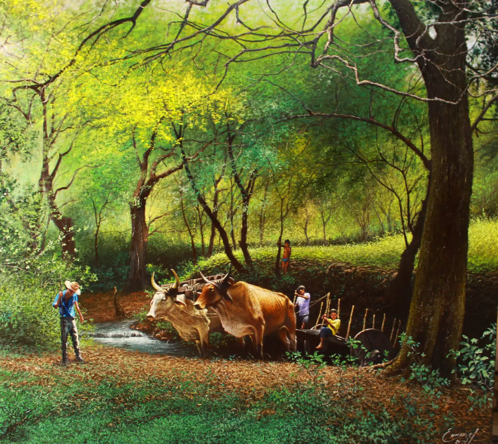 Obra: Jornada en el río por Enmanuel Membreño Obra Jornada en el río